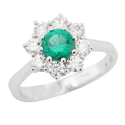 Anello Smeraldo Margherita ct 0,55 Diamanti ct 0,69 F VS Oro 750 18 kt 4,39 gr