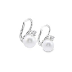 Orecchini Monachella Perla Giapponese A 8,3 mm Diamanti ct 0,17 Oro 18 kt 4,72 gr 2