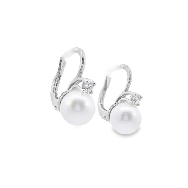 Orecchini Perla Giapponese 8,3 mm Diamanti ct 0,17 Oro 18 kt