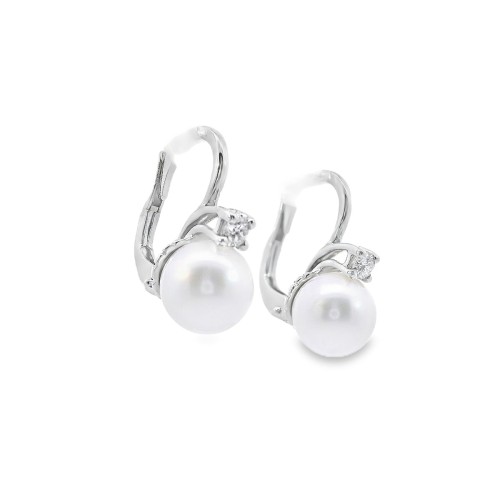 Orecchini Perla Giapponese 8,3 mm Diamanti ct 0,17 Oro 18 kt