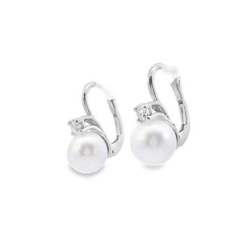 Orecchini Monachella Perla Giapponese A 8,3 mm Diamanti ct 0,17 Oro 18 kt 4,72 gr