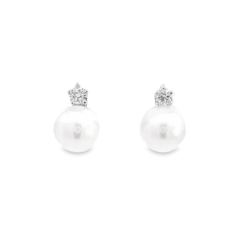 Orecchini Perla Giapponese 9,2 mm Diamanti ct 0,26 Oro 18 kt