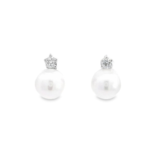 Orecchini Perla Giapponese 9,2 mm Diamanti ct 0,26 Oro 18 kt