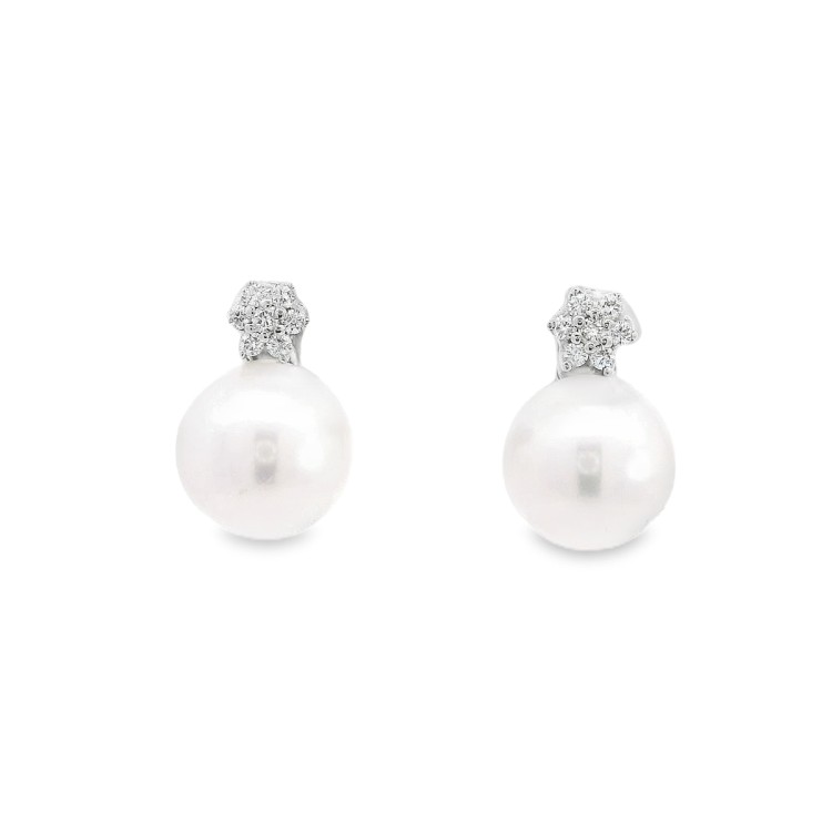 Orecchini Perla Giapponese 9,5 mm Diamanti ct 0,21 Oro 18 kt