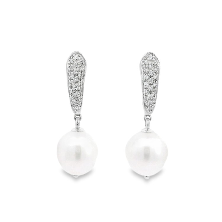Orecchini Perle Pendenti 10-10,5 mm Diamanti ct 0,268 Oro 18 kt