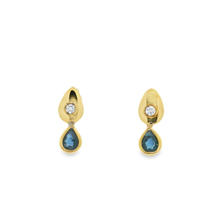 Orecchini Zaffiri Goccia ct 0,30 Diamanti ct 0,03 F VVS Oro 18 kt 1,84 gr