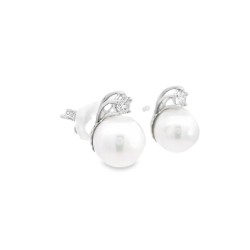Orecchini Perla Giapponese 9,2 mm Diamanti ct 0,26 Oro 18 kt 2