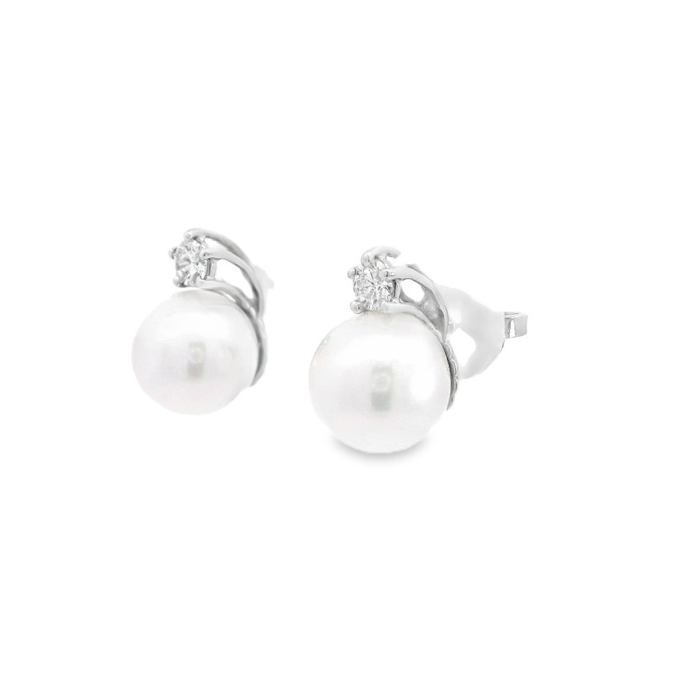 Orecchini Perla Giapponese 9,2 mm Diamanti ct 0,26 Oro 18 kt