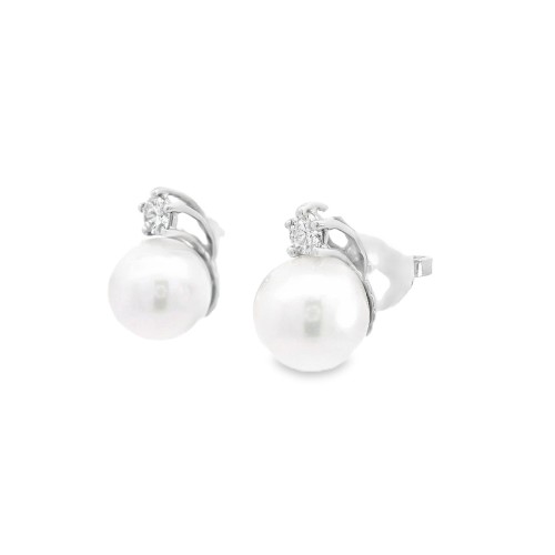 Orecchini Perla Giapponese 9,2 mm Diamanti ct 0,26 Oro 18 kt