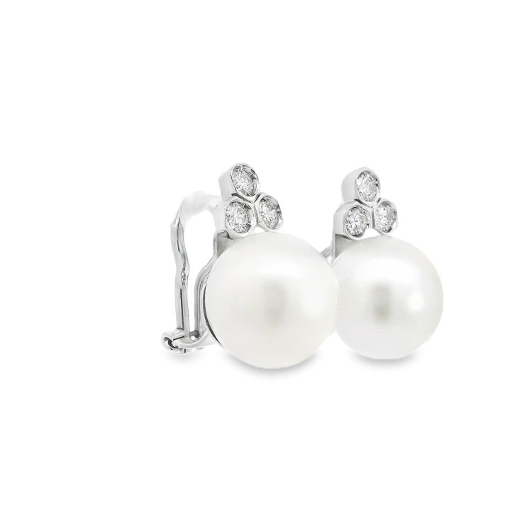 Orecchini Perla Australiana 13 mm Diamanti ct 0,50 Oro 18 kt