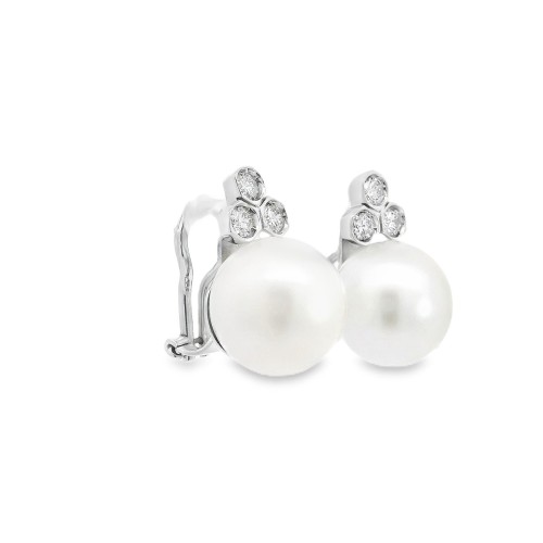 Orecchini Perla Australiana 13 mm Diamanti ct 0,50 Oro 18 kt