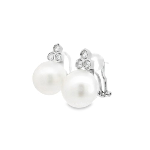 Orecchini Perla Australiana 13 mm Diamanti ct 0,50 Oro 18 kt