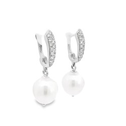 Orecchini Pendenti Perle Acqua Dolce 10-10,5 mm Diamanti ct 0,268 Oro 18 kt 2
