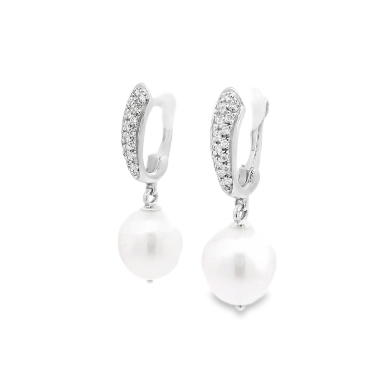 Orecchini Pendenti Perle Acqua Dolce 10-10,5 mm Diamanti ct 0,268 Oro 18 kt