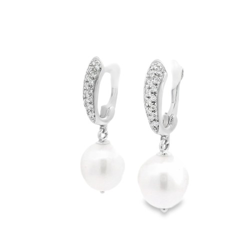 Orecchini Perle Pendenti 10-10,5 mm Diamanti ct 0,268 Oro 18 kt