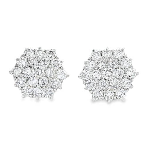 Orecchini Margherita Esagonale Diamanti ct 1,77 F VVS Oro Bianco 750 18 kt 5,08 gr