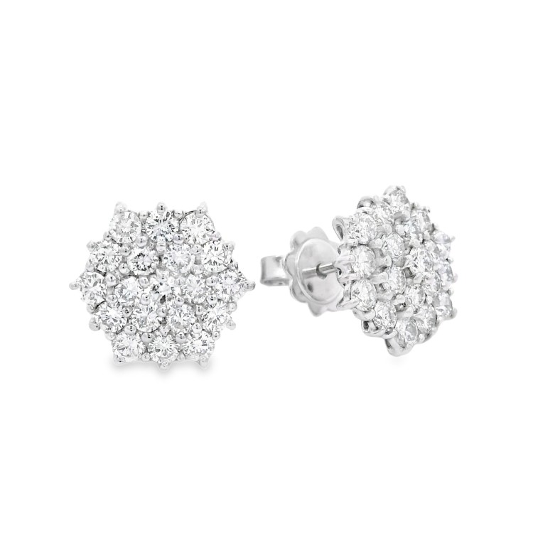 Orecchini Margherita Esagonale Diamanti ct 1,77 F VVS Oro Bianco 750 18 kt 5,08 gr