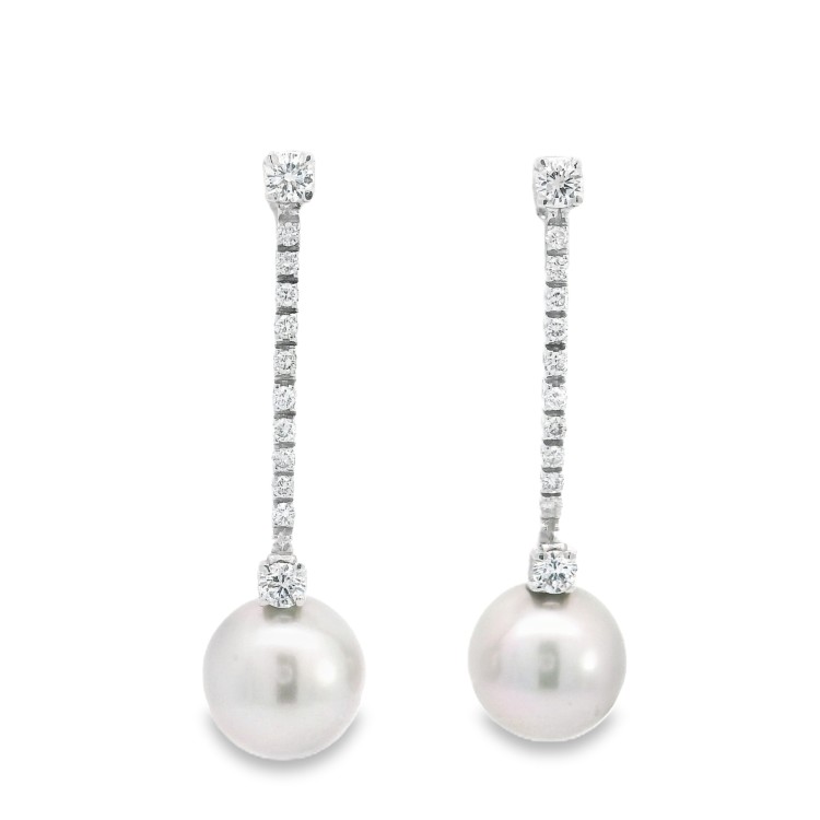 Orecchini Pendenti Perla Australiana Grigia 10,7 mm Diamanti ct 0,68 Oro 18 kt
