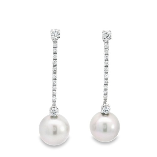 Orecchini Pendenti Perla Australiana Grigia 10,7 mm Diamanti ct 0,68 Oro 18 kt