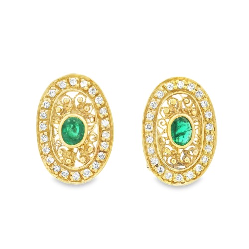 Orecchini Smeraldi Diamanti ct 0,44 Oro 18 kt