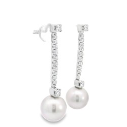 Orecchini Pendenti Perla Australiana Grigia 10,7 mm Diamanti ct 0,68 Oro 18 kt 2