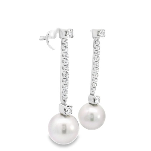 Orecchini Pendenti Perla Australiana Grigia 10,7 mm Diamanti ct 0,68 Oro 18 kt