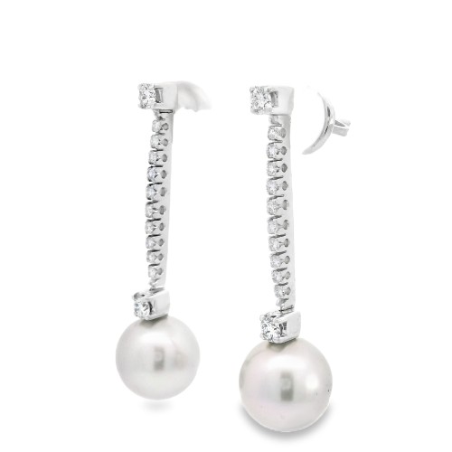 Orecchini Pendenti Perla Australiana Grigia 10,7 mm Diamanti ct 0,68 Oro 18 kt