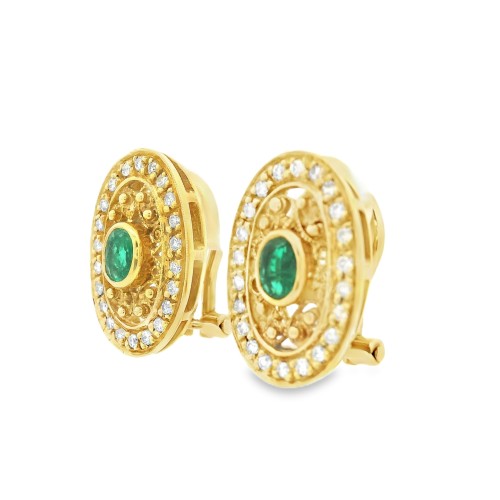 Orecchini Smeraldi Diamanti ct 0,44 Oro 18 kt