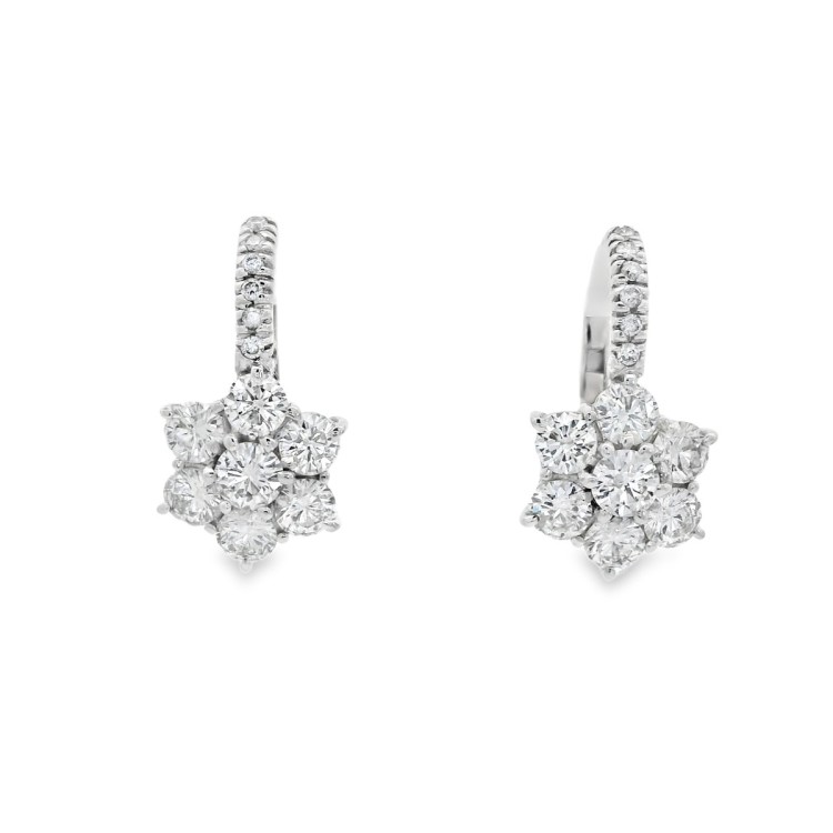 Orecchini Margherita 6+1 Diamanti ct 1,36 F VVS Oro Bianco 750 18 kt 3,3 gr