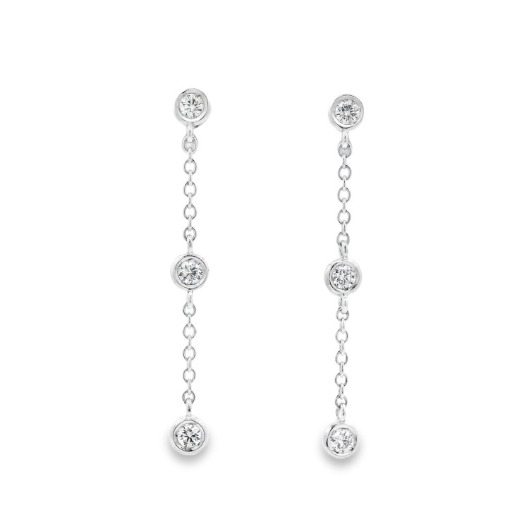Orecchini Modello T con 6 Diamanti Oro Bianco 750 18 kt con Diamanti Taglio a Brillante ct 0,44 EF VS 3,11 gr