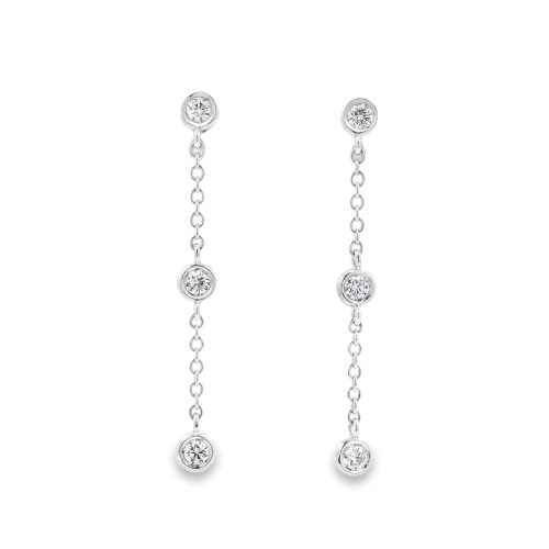 Orecchini Modello T con 6 Diamanti Oro Bianco 750 18 kt con Diamanti Taglio a Brillante ct 0,44 EF VS 3,11 gr