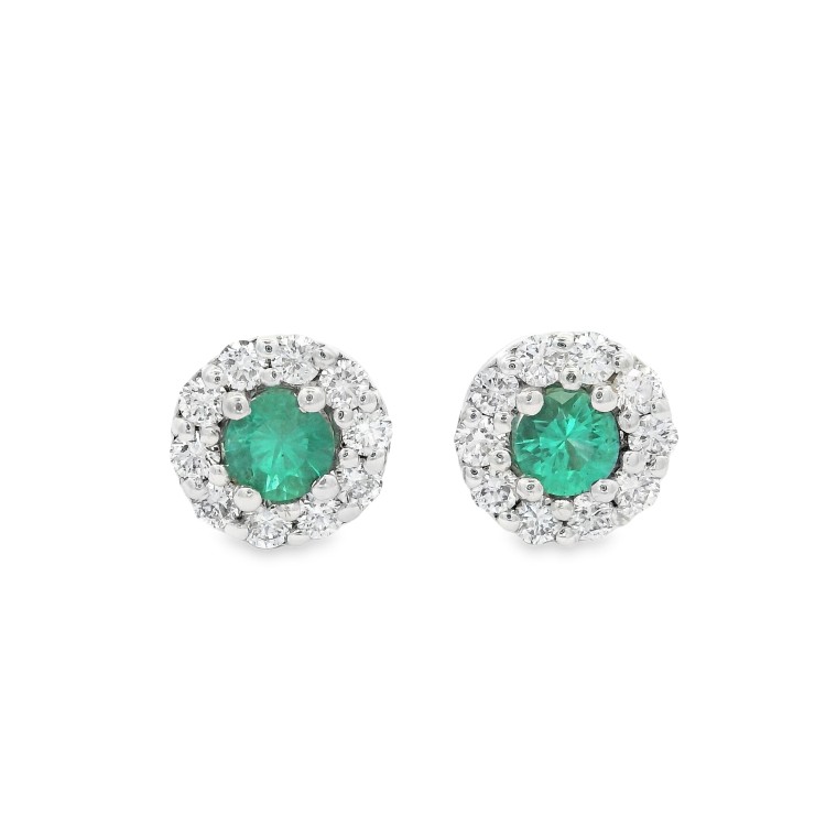 Orecchini Margherita Smeraldo 3,4 mm ct 0,17 Diamanti ct 0,22 F VS Oro Bianco 18 kt  1,96 gr