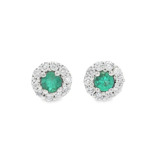 Orecchini Margherita Smeraldo 3,4 mm ct 0,17 Diamanti ct 0,22 F VS Oro Bianco 18 kt  1,96 gr