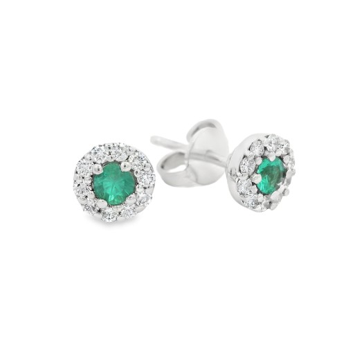 Orecchini Margherita Smeraldo 3,4 mm ct 0,17 Diamanti ct 0,22 F VS Oro Bianco 18 kt  1,96 gr