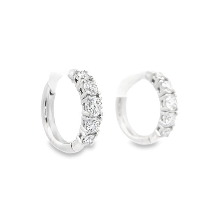 Orecchini a Cerchio a scalare 14,8 x 3 x 2,4 mm Diamanti ct 0,65 EF VS Oro Bianco 18 kt 3,25 gr