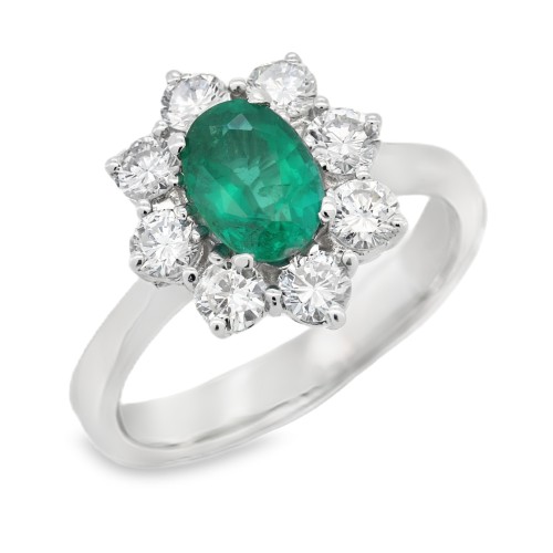 Anello Smeraldo Margherita ct 0,84  certificato IGI Diamanti ct 0,79 F VS Oro 750 18 kt 4,74 gr