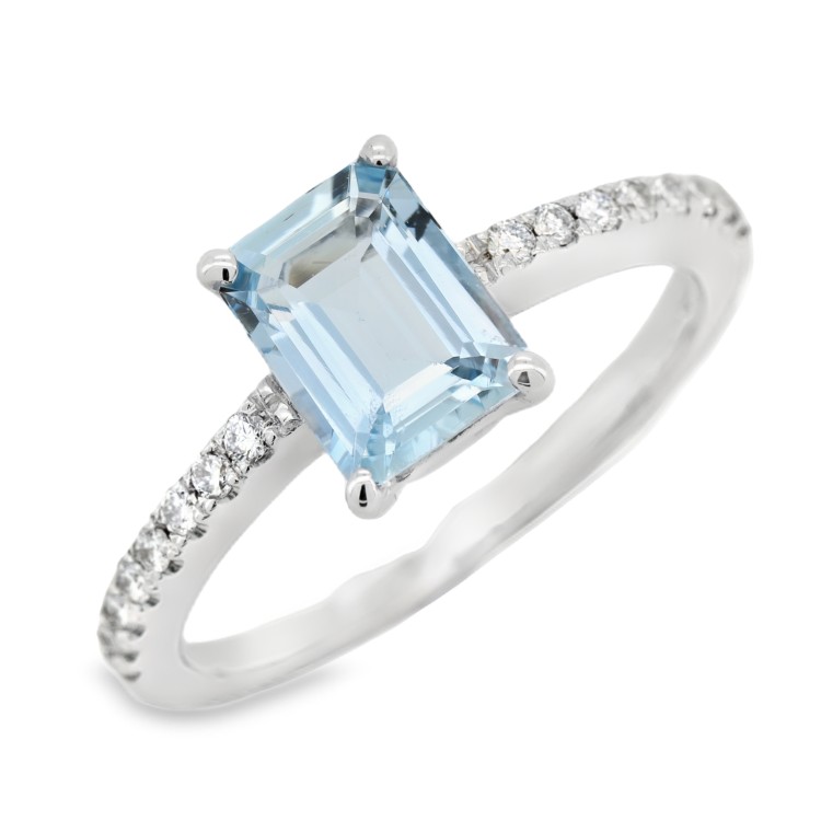 Anello Acquamarina ct 1,15 Diamanti ct 0,135 F VS Oro Bianco 18 kt 3,16 gr