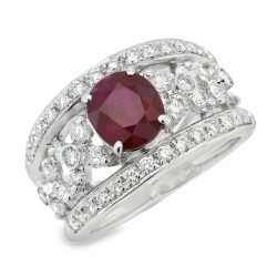 Anello Rubino ct 2,51 Diamanti taglio a Brillante ct 0,98 e Oro Bianco 750 18 kt 9,2 gr