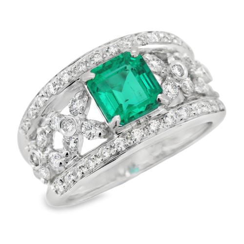 Anello Smeraldo Rettangolare ct 1,45 Diamanti ct 0,82 Oro 18 kt 9,1 gr