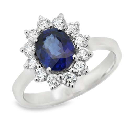 Anello Margherita Zaffiro BLU ct 1,51 certificato IGI 407923628  Diamanti taglio a brillante ct 0,60 F VS e Oro Bianco 750 18 k