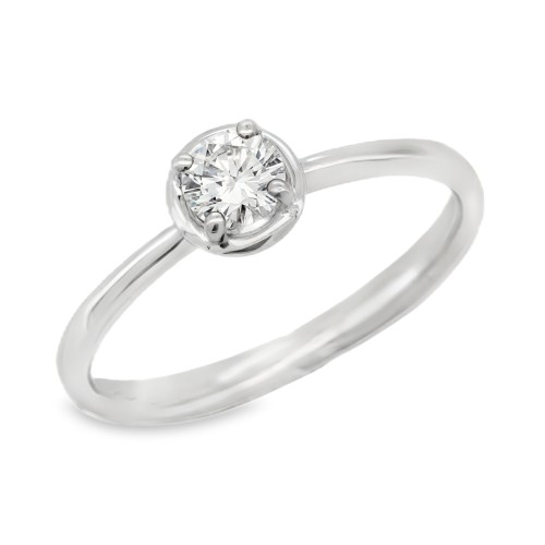 Anello Solitario Diamante Modello Disco ct 0,28 F VVS  Oro bianco 750 °° 18 kt peso 2,15gr