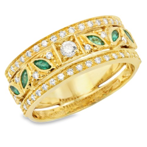 Anello Fascia Smeraldo Diamanti ct 0,44 Oro 18 kt