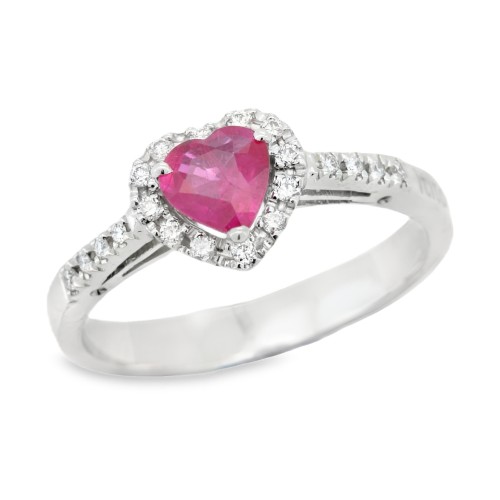 Anello Rubino Cuore Diamanti ct 0,14 Oro 18 kt