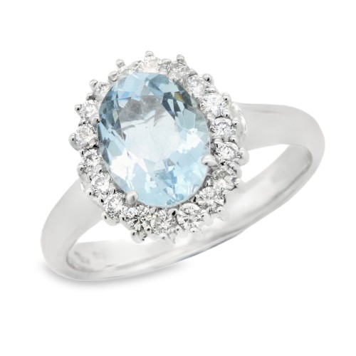 Anello Margherita Zaffiro BLU ct 3,32 e Diamanti taglio a brillante ct 0,78 FG SI1 e Oro Bianco 750 18 kt 6,06 gr