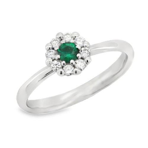 Anello Smeraldo Margherita ct 0,113 misura 7,2 mm Diamanti ct 0,167 F VS Oro 18 kt 2,89 gr