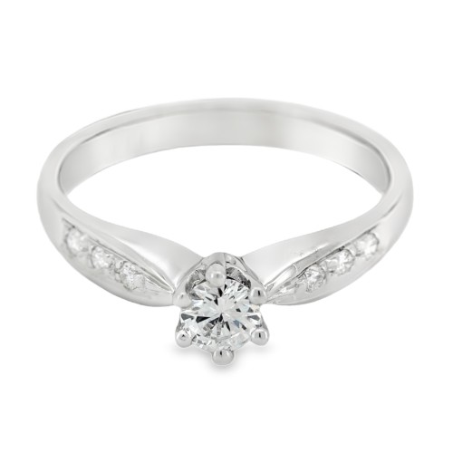 Anello Solitario Diamante ct 0,32 F VVS ( 0,24 + 0,08) e Oro Bianco 750 18 kt 3,25 gr