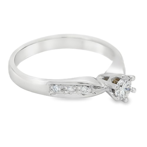 Anello Solitario Diamante ct 0,32 F VVS ( 0,24 + 0,08) e Oro Bianco 750 18 kt 3,25 gr