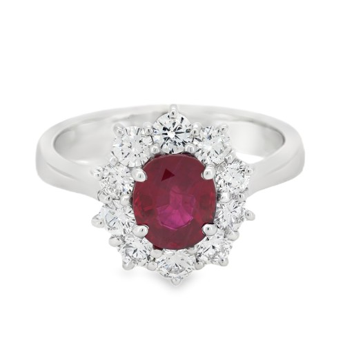 Anello Margherita Rubino ct 1,31 Diamanti ct 0,95 - Oro Bianco 18 kt 5,8 gr
