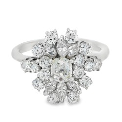 Anello Diamanti Cristallo di Neve Margherita Cuscino ct 0,49 G VS2 + Brillante ct 1,17 EF VVS Oro 18 kt 5,80 gr 2
