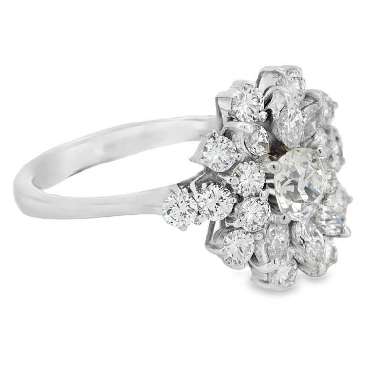 Anello Diamanti Cristallo di Neve Margherita Cuscino ct 0,49 G VS2 + Brillante ct 1,17 EF VVS Oro 18 kt 5,80 gr